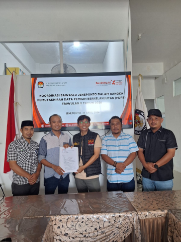 Bawaslu Kab. Jeneponto sampaikan Imbauan Perbaikan Data Pemilih kepada KPU Kab. Jeneponto pada Kamis (23/4/2026) 